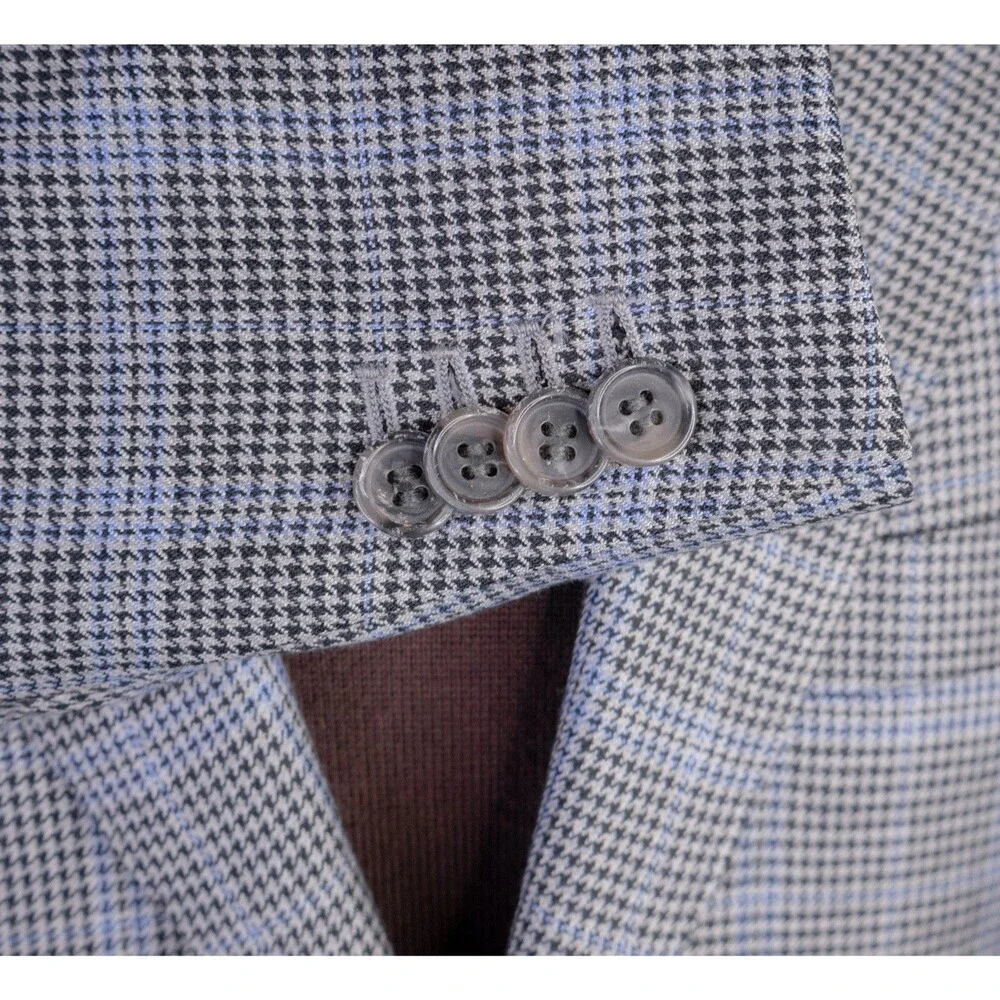 DAVID AUGUST Couture Blazer Men's 38XS Houndstooth Plaid Surgeon's Cuffs Jacket